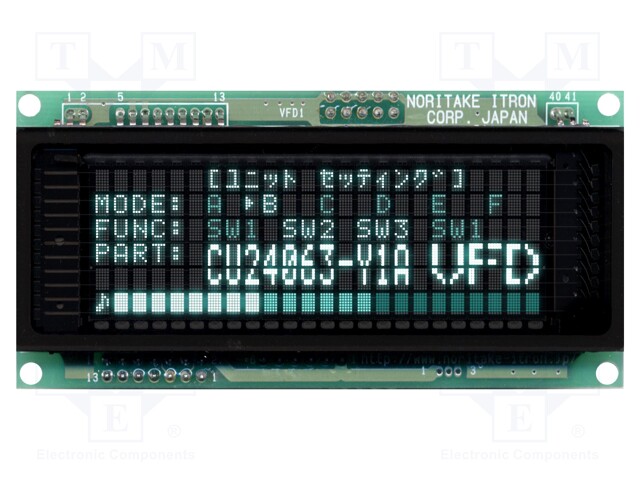 Display: VFD; alphanumeric; 24x6; Char: 3.34mm; 350-2000cd/m2