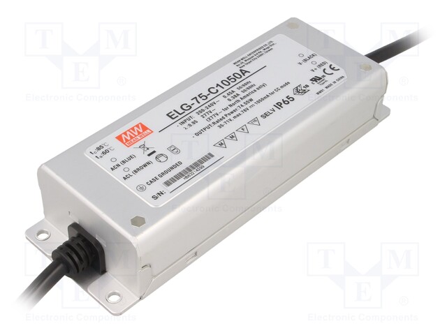 Power supply: switched-mode; LED; 74.55W; 35÷71VDC; 525÷1050mA