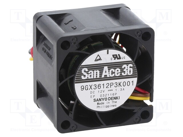 Axial Fan, 12 V, DC, 36 mm, 28 mm, 24.4 cu.ft/min, 0.69 m³/min