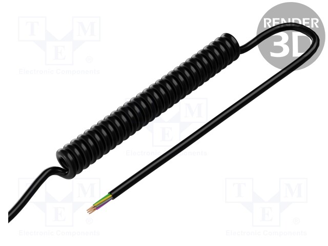 Wire: coiled; 7x0,5mm2; unshielded; PUR; black; 300V; 1000mm; 4000mm