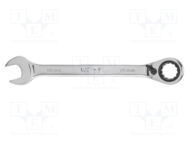 Wrench; combination spanner,with ratchet; 16mm; with switch