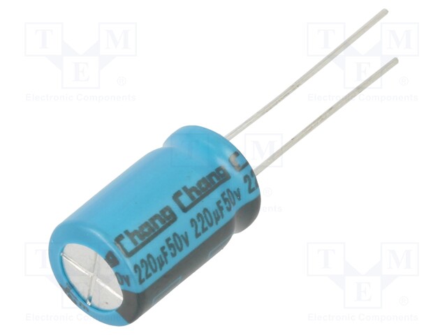Capacitor: electrolytic; THT; 220uF; 50VDC; Ø10x16mm; Pitch: 5mm
