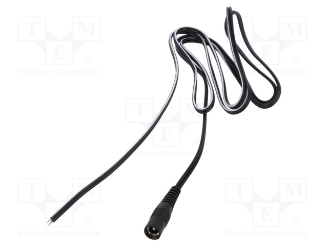 Cable; wires,DC 5,5/2,5 socket; straight; 0.5mm2; black; 1.5m