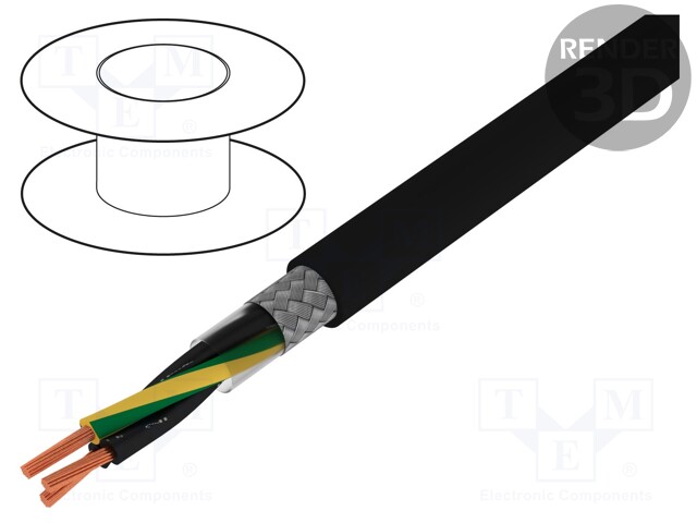Wire; JZ-500-C; 3G1mm2; tinned copper braid; PVC; black; 300/500V