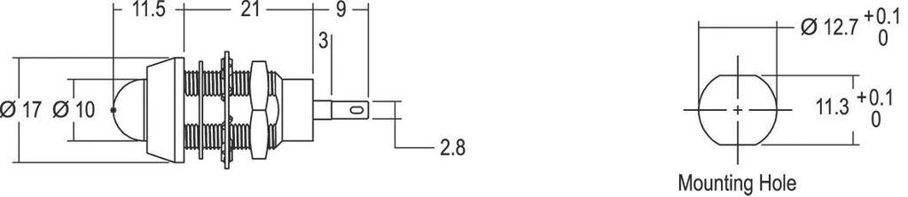 Indicator: LED; prominent; 12VDC; Cutout: Ø12.7mm; IP67; ØLED: 10mm