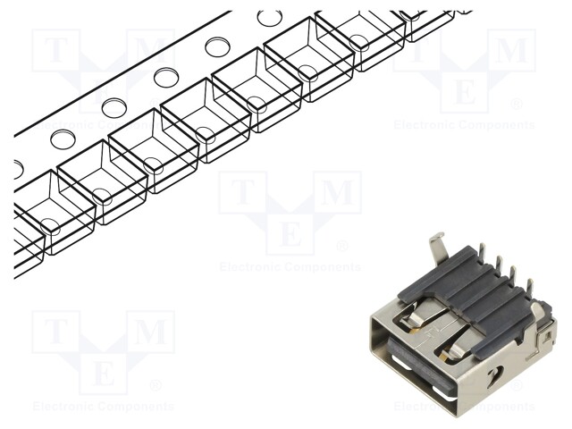 Socket; USB A; THT; PIN: 4; angled 90°; USB 2.0; 3A