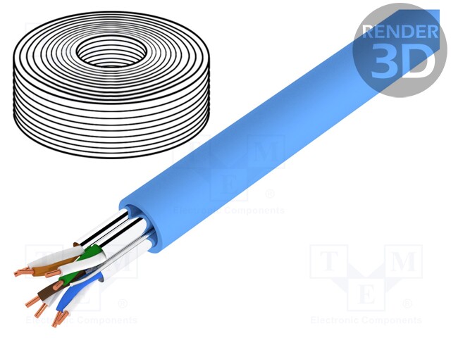 Wire; U/FTP; 6a; solid; Cu; 4x2x23AWG; LSZH; blue; 7.2mm; CPR: Dca