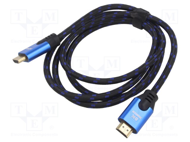Cable; HDMI 2.1; HDMI plug,both sides; textile; 3m; black