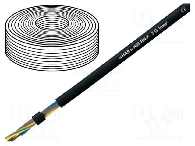 Wire; H05RN-F; 4G0.75mm2; stranded; Cu; rubber; black; 300V,500V