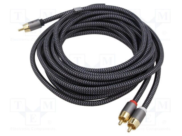 Cable; RCA plug,RCA plug x2; 5m; Plating: gold-plated; black-gray