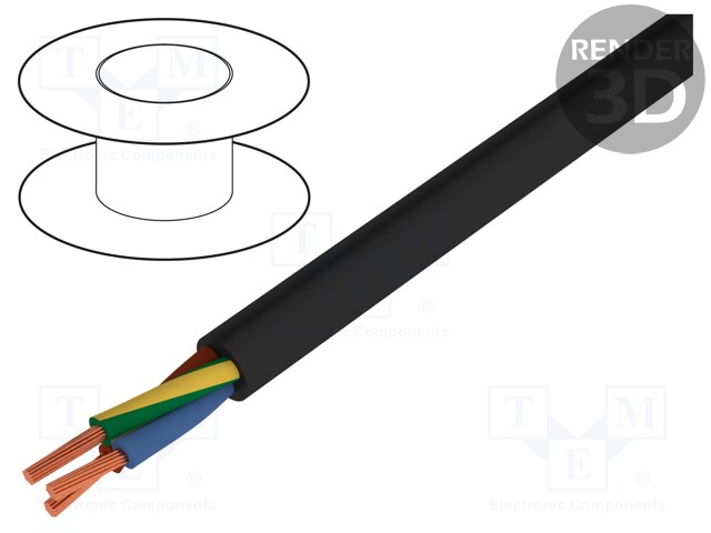 Wire; H05RR-F,OW; stranded; Cu; 5G2,5mm2; rubber; black; 300/500V
