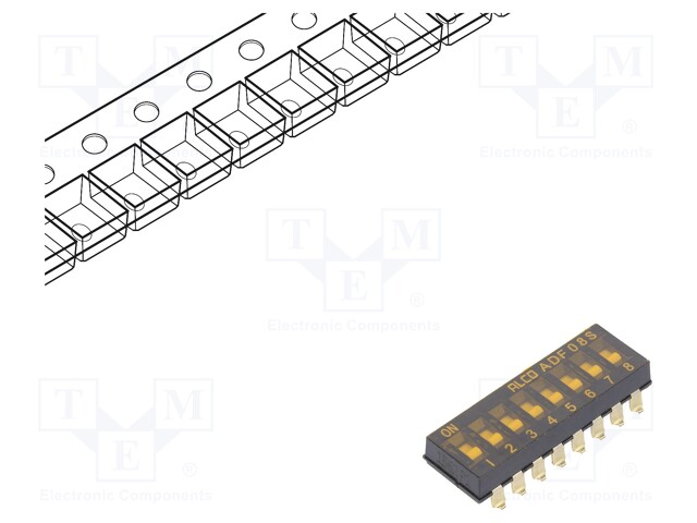 DIP / SIP Switch, 8 Circuits, Slide, Surface Mount, SPST, 24 VDC, 100 mA