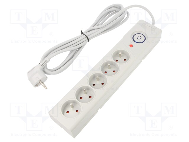 Plug socket strip: protective; Sockets: 5; 250VAC; 10A; 5m