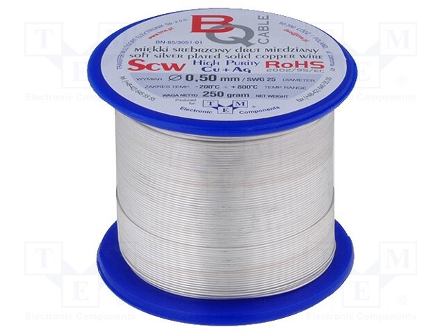 Silver plated copper wires; 1.1mm; 250g; 29.5m; -200÷800°C