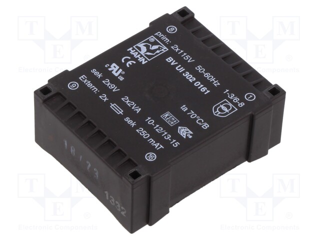 Transformer: encapsulated; 4VA; 115/115VAC; 9V; 9V; 222mA; 222mA