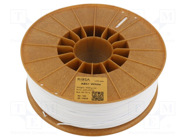 Filament: ABS+; 1.75mm; white; 230÷270°C; 1kg; Table temp: 80÷110°C