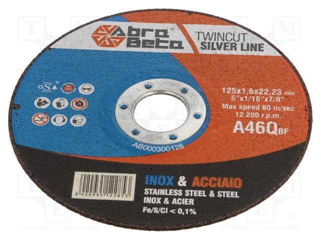 Cutting wheel; Ø: 125mm; Øhole: 22.23mm; Disc thick: 1.6mm