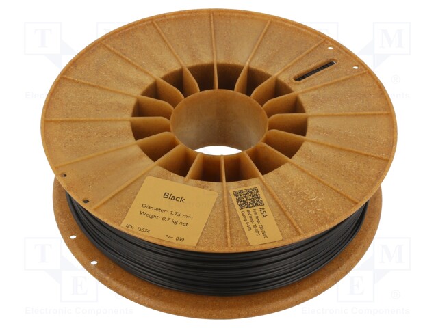 Filament: ASA; 1.75mm; black; 220÷250°C; 700g; Table temp: 90÷110°C