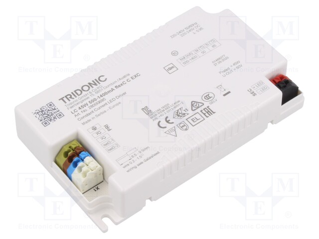 Power supply: switched-mode; LED; 45W; 20÷50VDC; 500÷1400mA; IP20