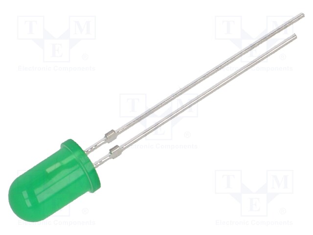 LED; 5mm; green; 0.63÷1.2mcd; 25°; Front: convex; Pitch: 2.54mm