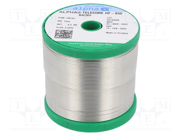 Soldering wire; Sn96,5Ag3Cu0,5; 1mm; 500g; lead free; 217÷221°C