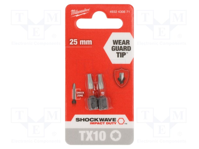 Screwdriver bit; Torx®; TX10; Overall len: 25mm; 2pcs; Kind: impact