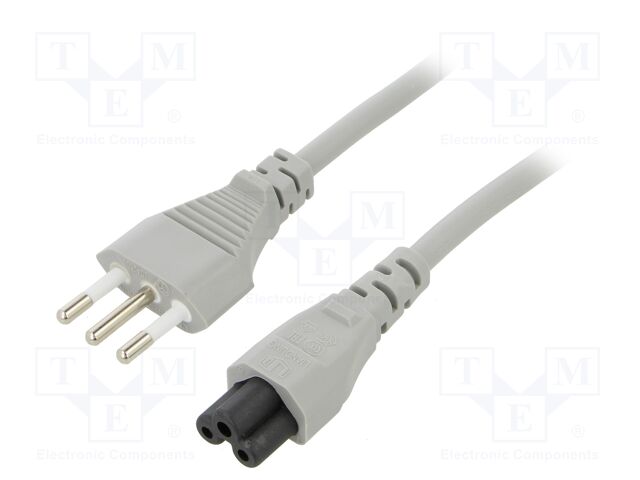 Cable; 3x0.75mm2; CEI 23-50 (L) plug,IEC C5 female; PVC; 1m; 10A