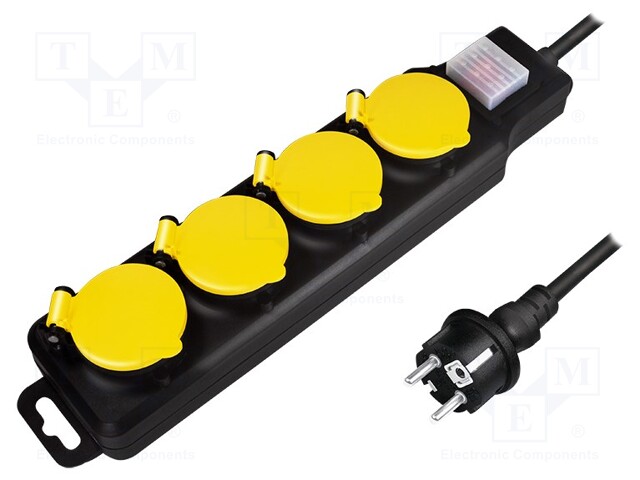 Plug socket strip: protective; Sockets: 4; 250VAC; 16A; 1.5m; IP44