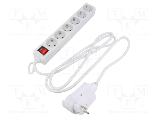 Plug socket strip: supply; Sockets: 6; 230VAC; 16A; white; 2m; IP20