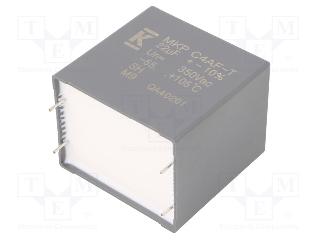 AC Film Capacitor, 22 µF, 350 VAC, Metallized PP, ± 10%, C4AF Series, Radial Box