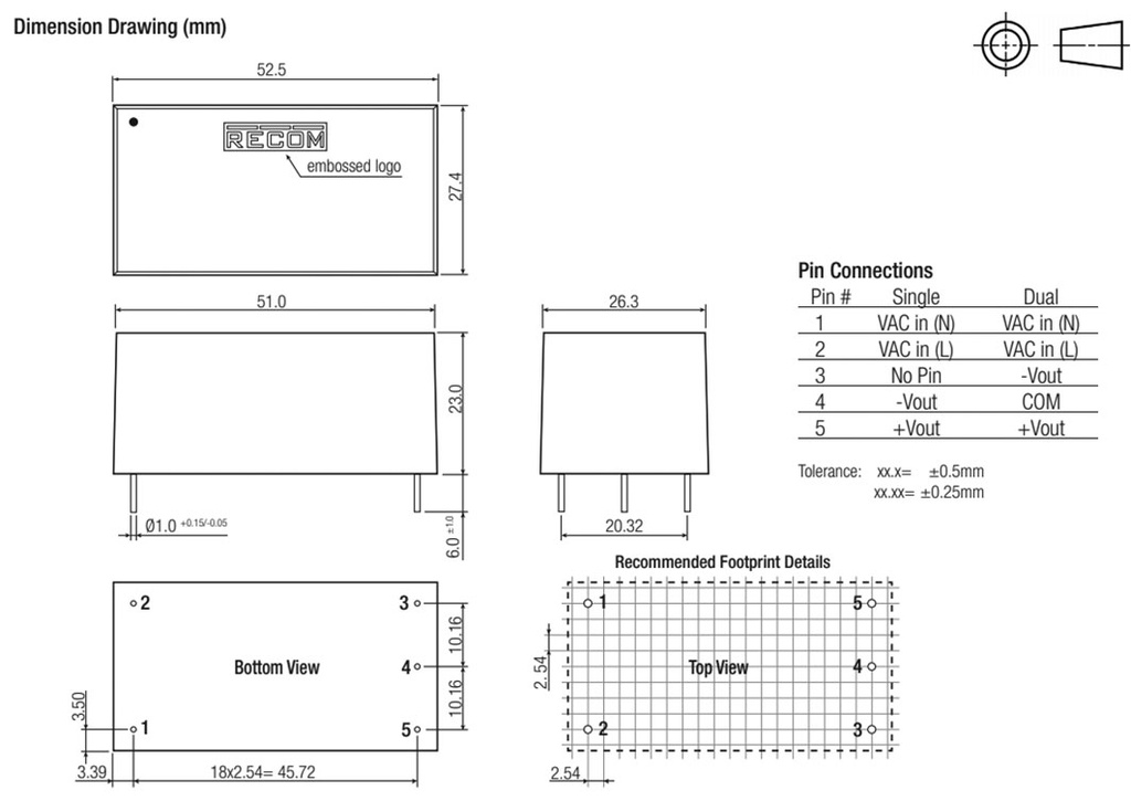 Converter: AC/DC; 10W; Uout: 3.3VDC; Iout: 2.5A; 79%; Mounting: PCB