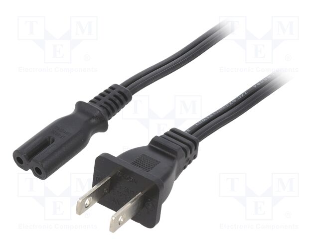 Cable; IEC C7 female,NEMA 1-15 (A) plug; PVC; 3m; black; 2x18AWG