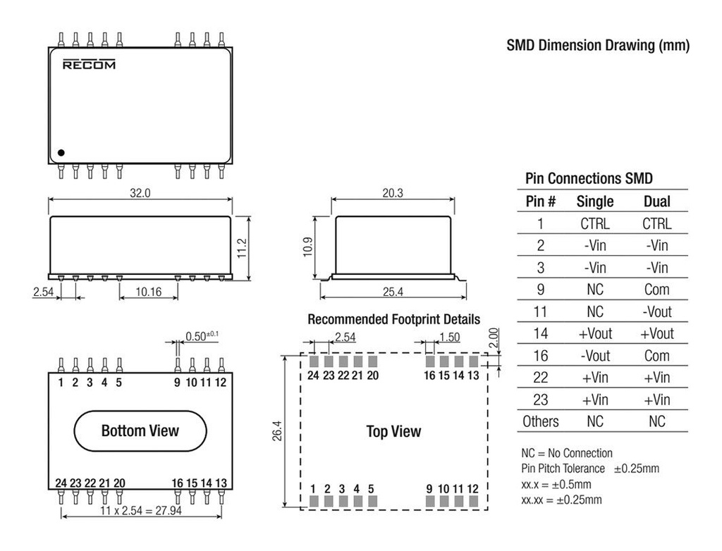 Converter: DC/DC; 8W; Uin: 43÷160V; Uout: 12VDC; SMD; 32x20.3x11.2mm
