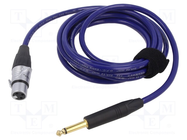 Cable; Jack 6,3mm 2pin plug,XLR female 3pin; 9m; blue; 0.25mm2