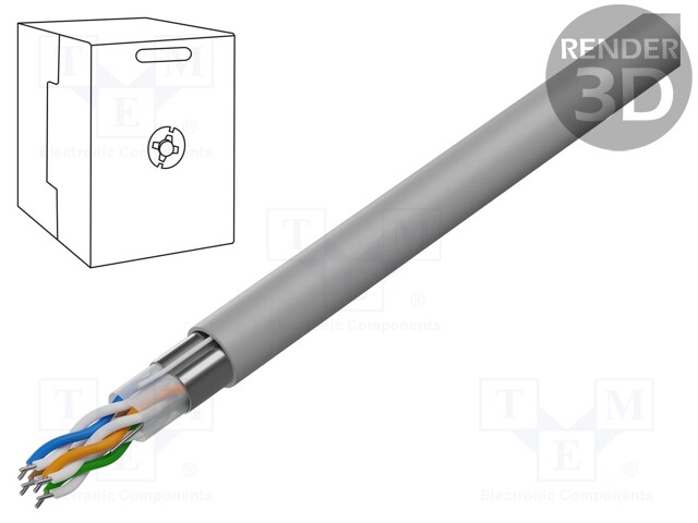 Wire; F/UTP; 5e; solid; CCA; 4x2x24AWG; PVC; grey; 305m; Øcable: 5.7mm