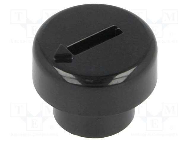 Knob; miniature; plastic; Shaft d: 6mm; Ø12x4.5mm; black; push-in
