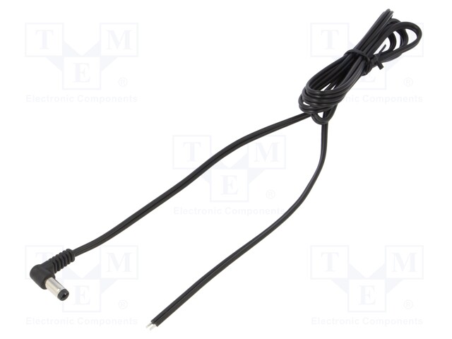 Cable; wires,DC 5,5/2,1 plug; angled; 0.5mm2; black; 1.5m
