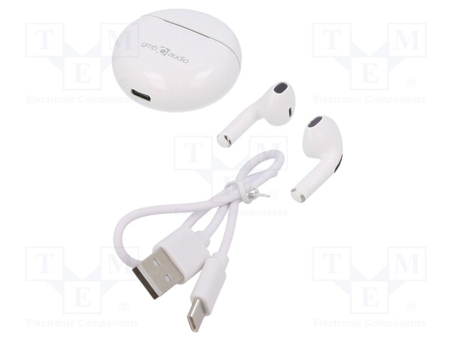 Bluetooth headphones with microphone; white; USB C; 10m; 30mAh