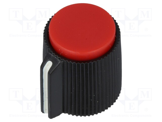 Knob; with pointer; plastic; Shaft d: 6.35mm; Ø13x15mm; red