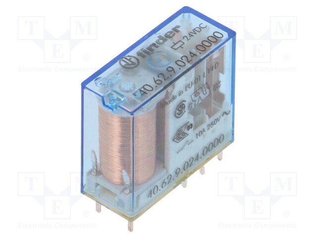 Relay: electromagnetic; DPDT; Ucoil: 6VDC; 10A/250VAC; 10A/30VDC