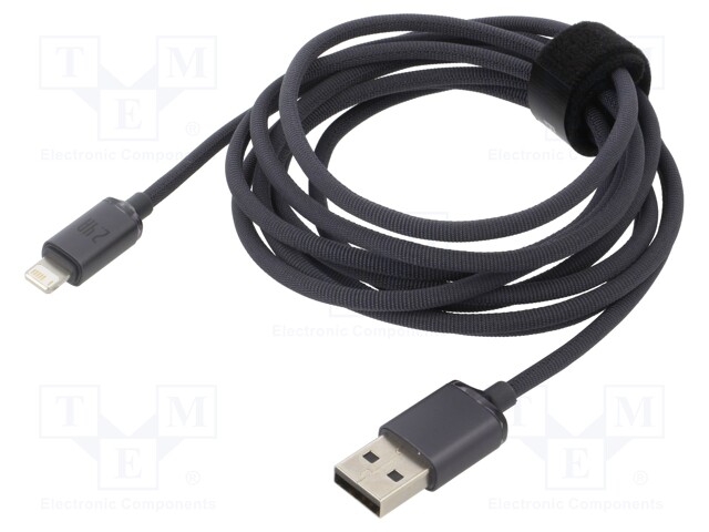Cable; USB 2.0; Apple Lightning plug,USB A socket; 1.2m; black