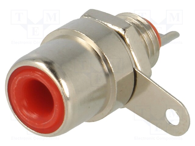 Socket; RCA; female; straight; soldering; brass; nickel plated