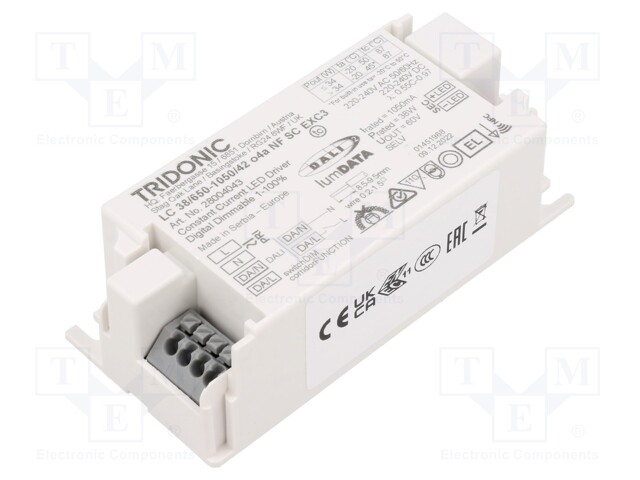 Power supply: switched-mode; LED; 38W; 7.5÷42VDC; 650÷1050mA; IP20
