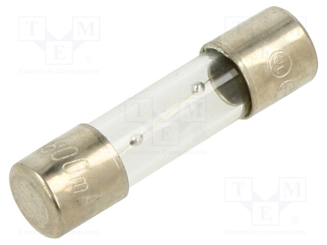 Fuse: fuse; time-lag; 800mA; 250VAC; glass; 20x5.2mm; brass; bulk