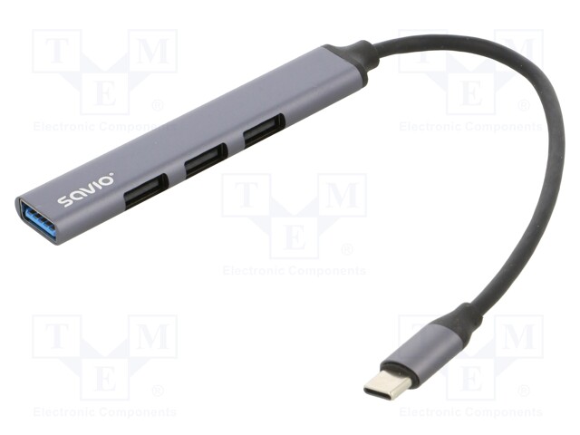 Hub USB; USB A socket x4,USB C plug; USB 2.0,USB 3.1; PnP; grey