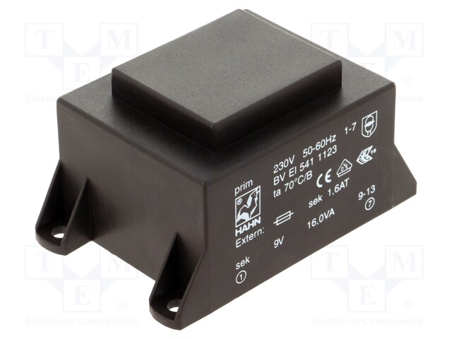 Transformer: encapsulated; 16VA; 230VAC; 9V; 1778mA; Mounting: PCB