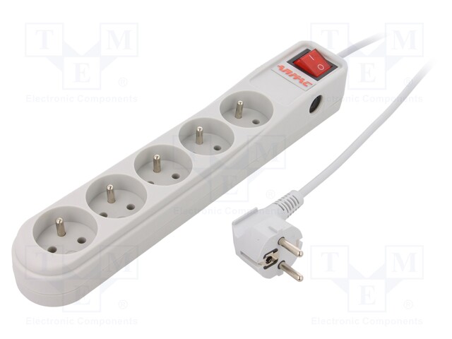 Plug socket strip: protective; Sockets: 5; 250VAC; 10A