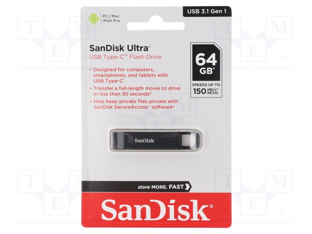 Pendrive; USB 3.1; 64GB; 150MB/s; USB C; ULTRA USB