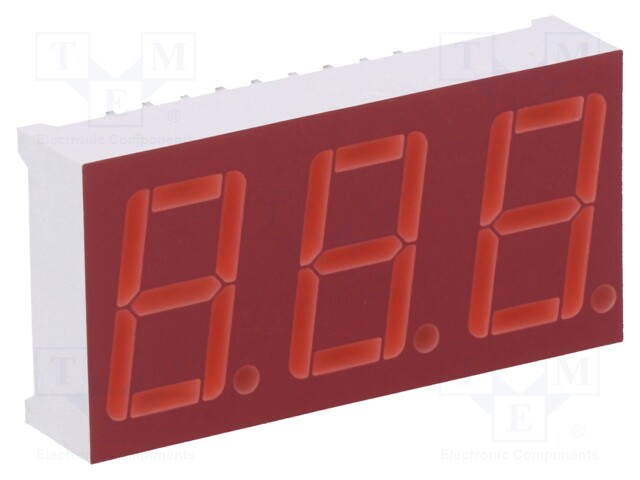 Display: LED; 7-segment; 14.22mm; 0.56"; No.char: 3; red; 0.8÷2.4mcd