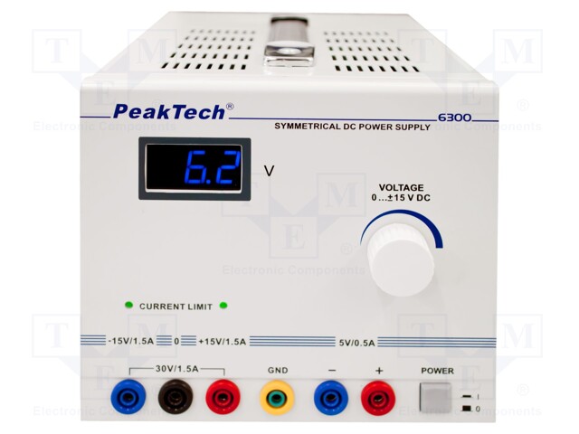 Power supply: laboratory; Channels: 2; 0÷30VDC; 1.5A; 5VDC; 500mA